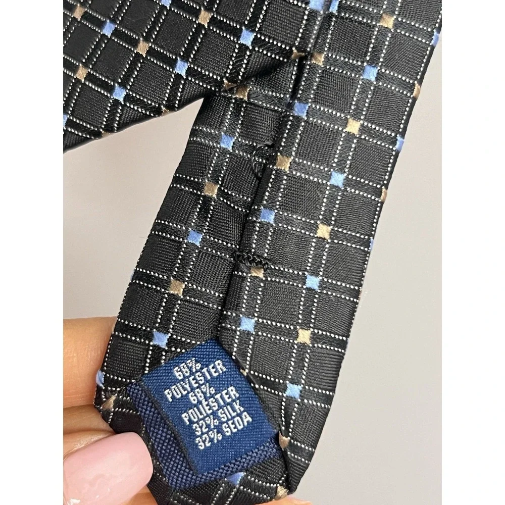 Saddlebred Mens Neck Tie Navy Blue White Geometric Pattern Silk‎ Blend NWT